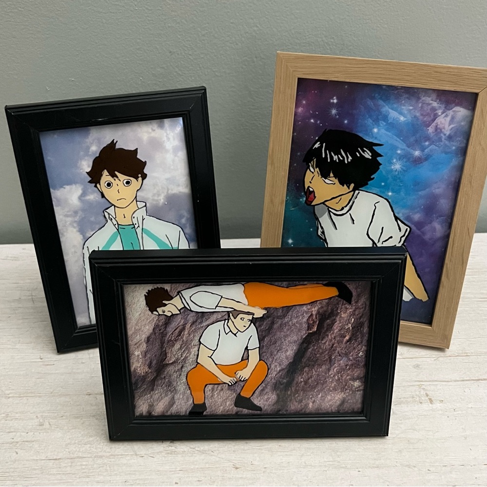 Artist Unknown Reverse Painted Anime Photo Frames with Fun Backgrounds